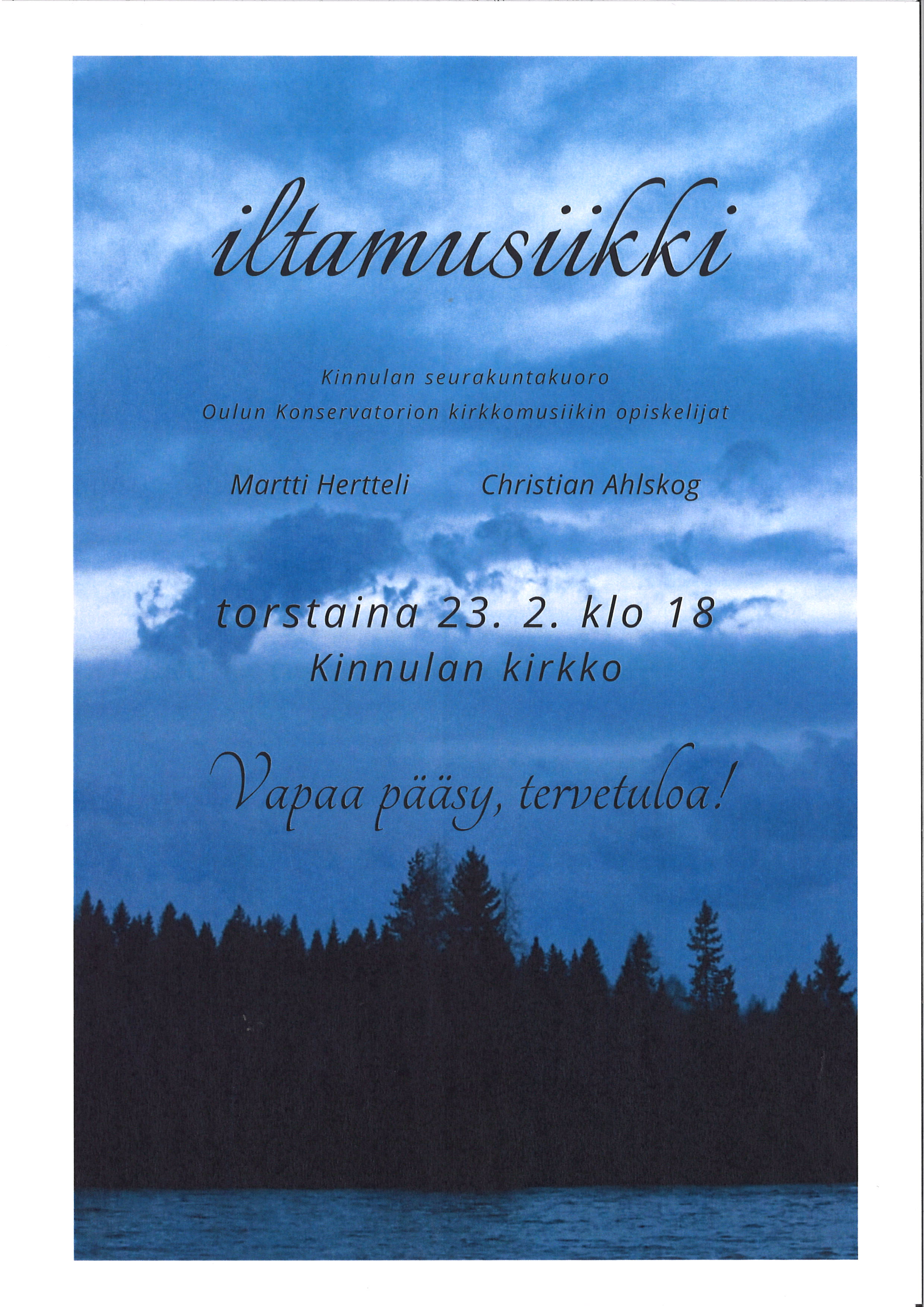 Iltamusiikki Kinnulan kirkossa 23. helmikuuta klo 18