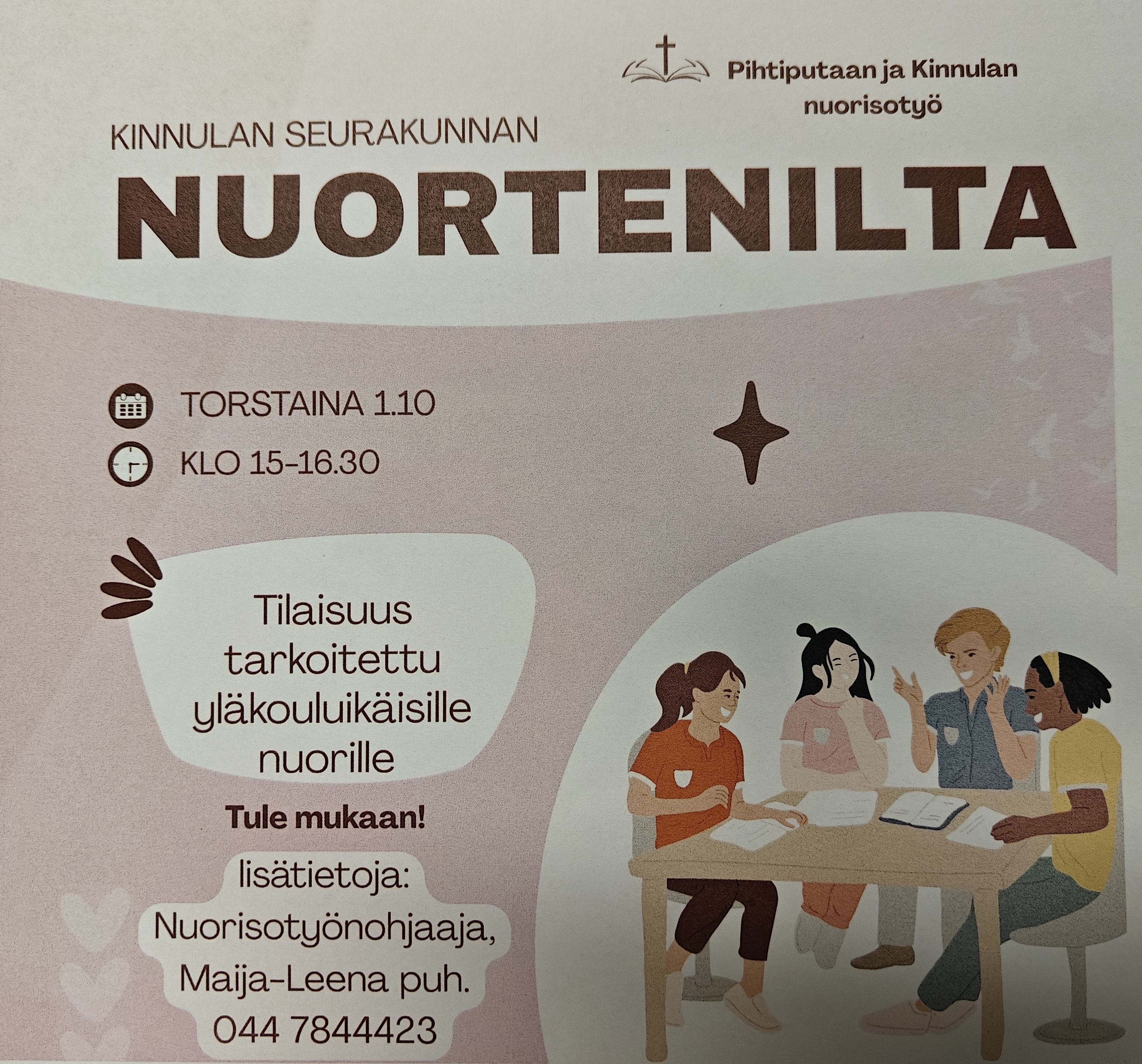 nuoria pöydänympärillä ja tiedot nuortenillasta